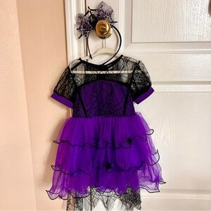 🎃🕷️🕸️Set of Purple and Black Spider Web dress Costume and a headband, girls 2 T